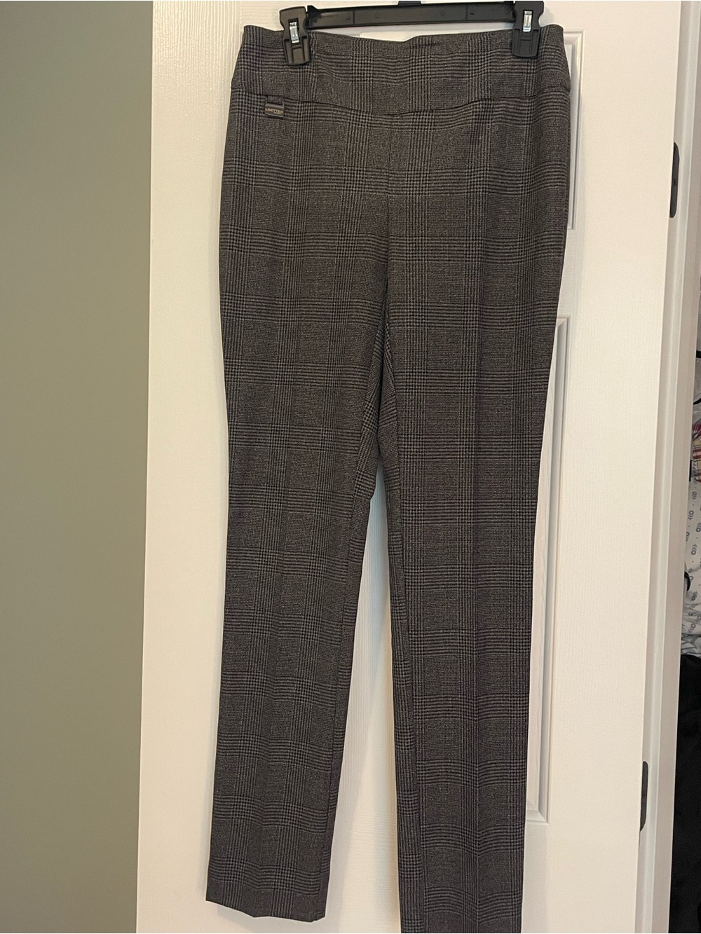 LISETTE Black and Gray Glen Plaid Slim Trousers